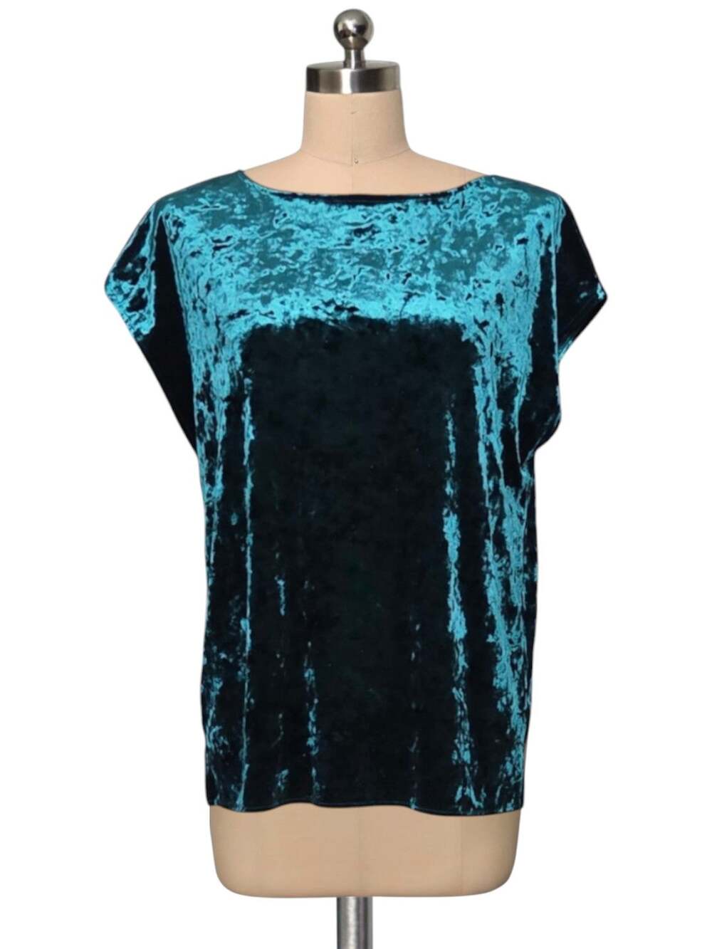 VINCE CAMUTO Teal Crushed Velvet Stretchy Blouse Shirt M